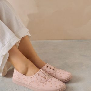 MUCHU8650 Print Embroidered Laceless Canvas Slip-On Trainers