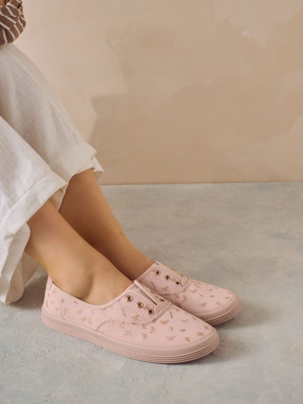 MUCHU8650 Print Embroidered Laceless Canvas Slip-On Trainers