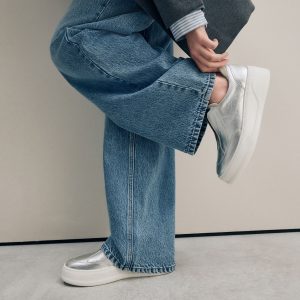 MUCHU8651 Silver Slip On Signature Leather Chunky Wedge Platform Trainers