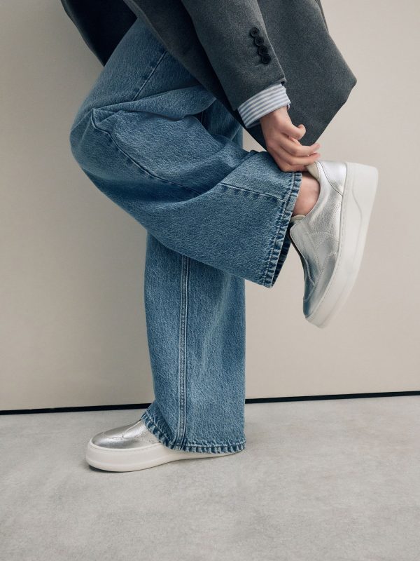 MUCHU8651 Silver Slip On Signature Leather Chunky Wedge Platform Trainers
