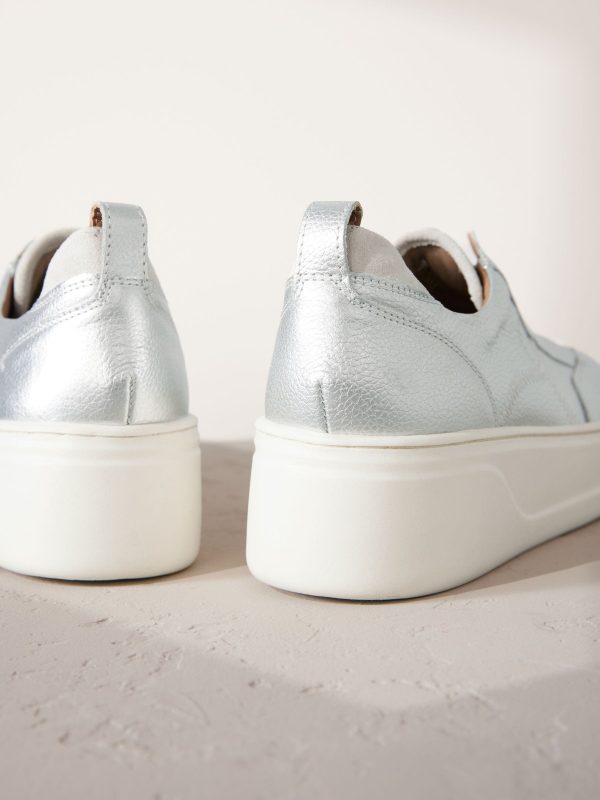 MUCHU8651 Silver Slip On Signature Leather Chunky Wedge Platform Trainers - Image 10