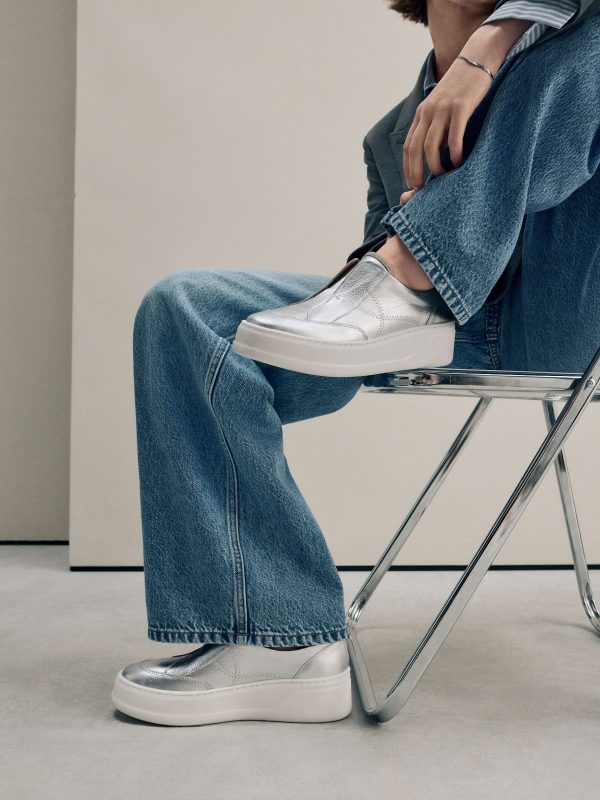 MUCHU8651 Silver Slip On Signature Leather Chunky Wedge Platform Trainers - Image 3