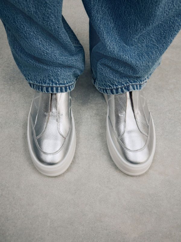 MUCHU8651 Silver Slip On Signature Leather Chunky Wedge Platform Trainers - Image 5