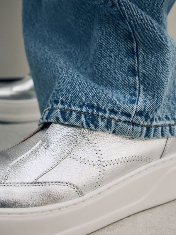 MUCHU8651 Silver Slip On Signature Leather Chunky Wedge Platform Trainers - Image 6
