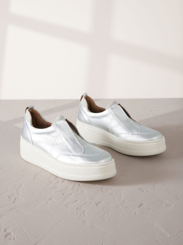 MUCHU8651 Silver Slip On Signature Leather Chunky Wedge Platform Trainers - Image 7