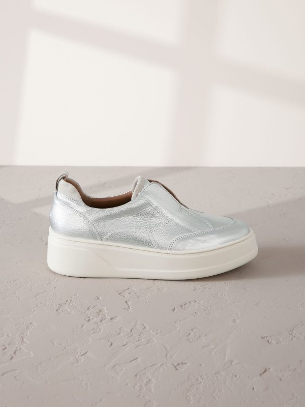 MUCHU8651 Silver Slip On Signature Leather Chunky Wedge Platform Trainers - Image 8