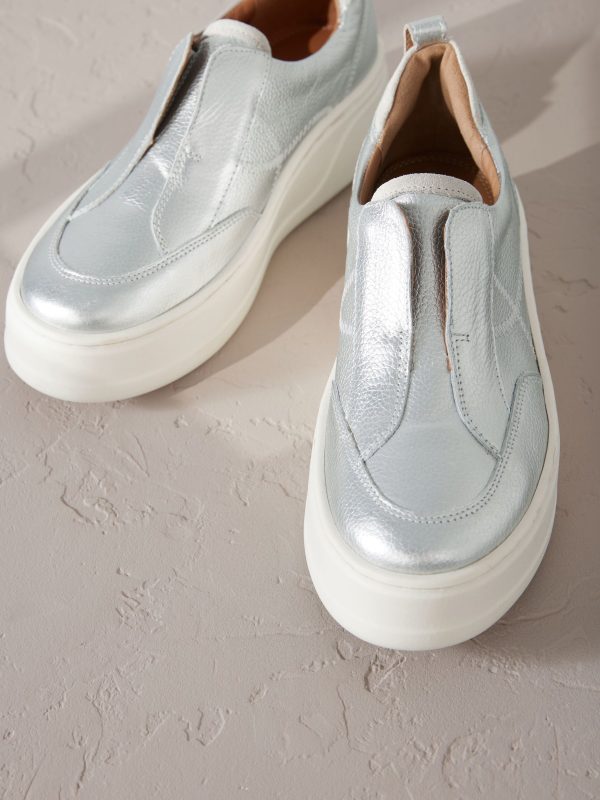 MUCHU8651 Silver Slip On Signature Leather Chunky Wedge Platform Trainers - Image 9