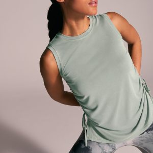 MUCHU8672 Green Active Lightweight Modal Ruched Side Tank Vest