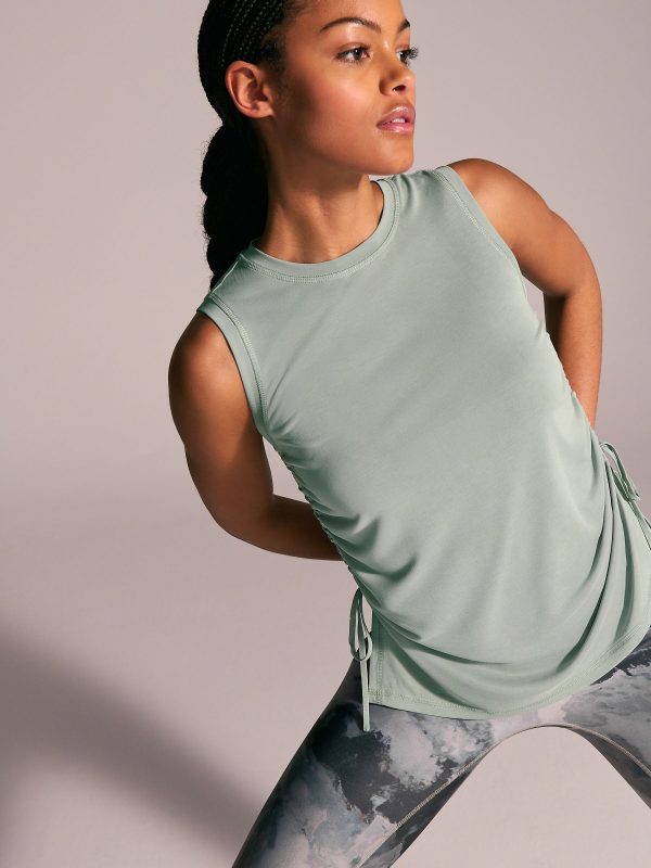 MUCHU8672 Green Active Lightweight Modal Ruched Side Tank Vest