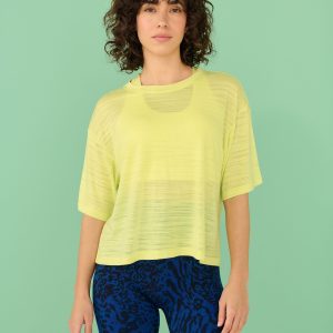 MUCHU8665 Bright Yellow Active Crew Neck Lightweight Boxy Short Sleeve T-Shirt