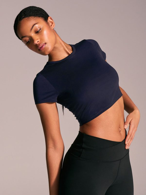 MUCHU8661 Navy Yoga Sports Short Sleeve Top with Open Back - Image 2