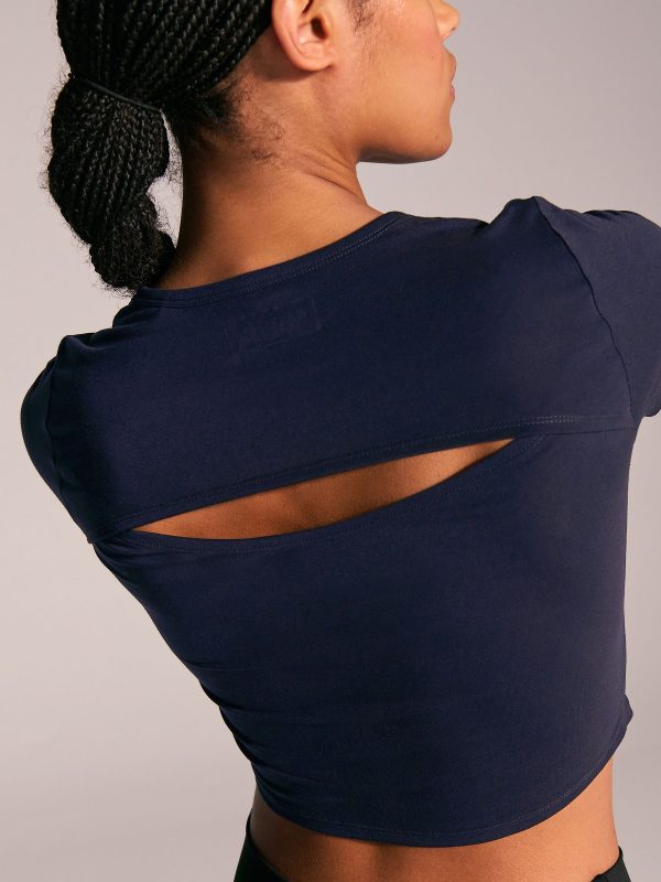 MUCHU8661 Navy Yoga Sports Short Sleeve Top with Open Back - Image 3