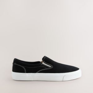 MUCHU8645 Black Slip On Canvas Shoes