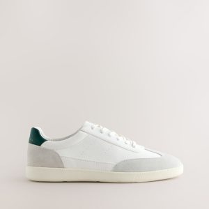 MUCHU8632 White Smart Casual Lace-Up Trainers with Suede Trim