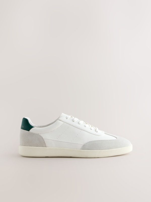 MUCHU8632 White Smart Casual Lace-Up Trainers with Suede Trim