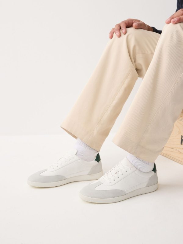 MUCHU8632 White Smart Casual Lace-Up Trainers with Suede Trim - Image 2