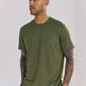 MUCHU8677 Khaki Green Active T-Shirt with Contrast Back Panel