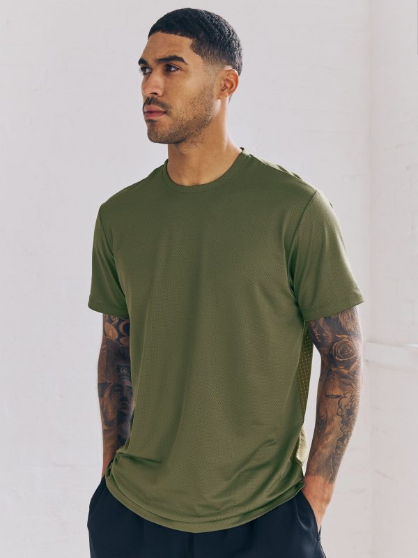 MUCHU8677 Khaki Green Active T-Shirt with Contrast Back Panel