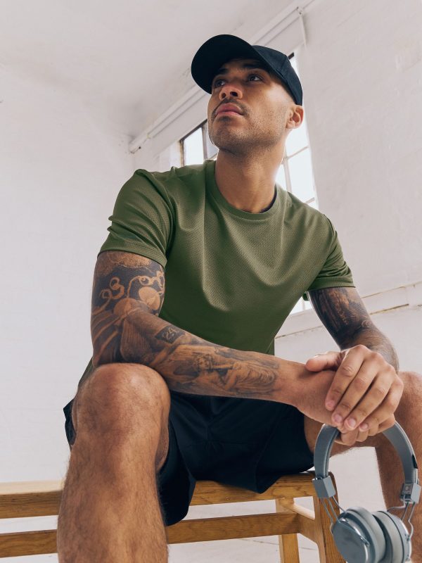 MUCHU8677 Khaki Green Active T-Shirt with Contrast Back Panel - Image 2