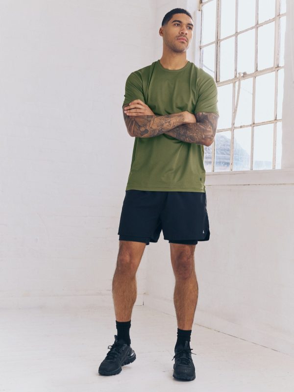 MUCHU8677 Khaki Green Active T-Shirt with Contrast Back Panel - Image 4
