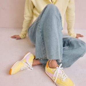 MUCHU8652 Yellow Panel Detail Lace-Up Trainers