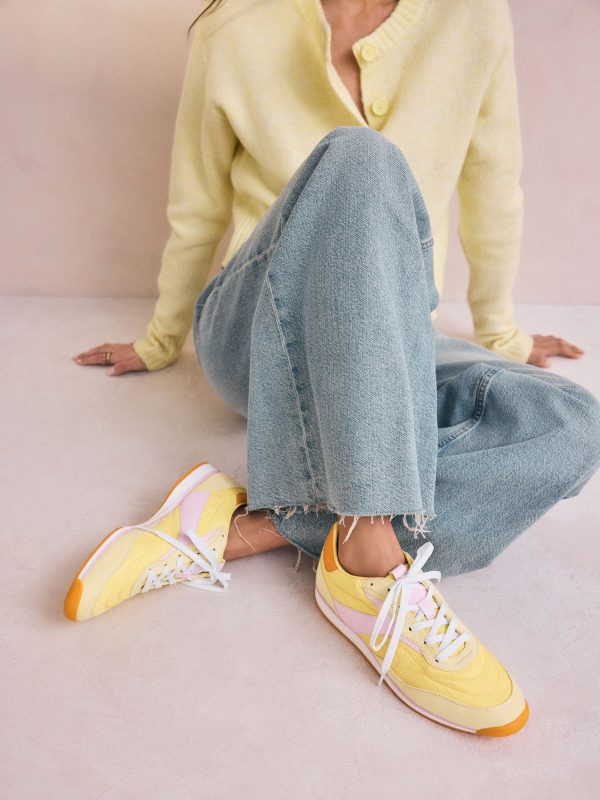 MUCHU8652 Yellow Panel Detail Lace-Up Trainers