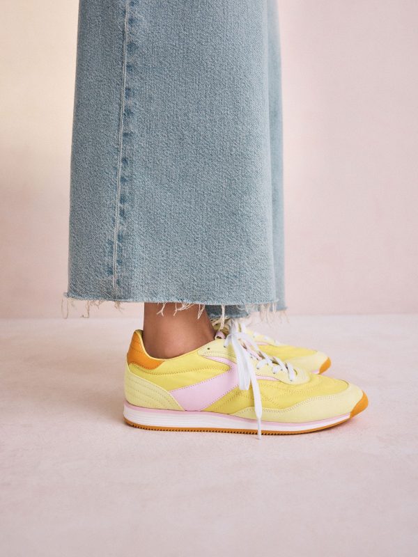 MUCHU8652 Yellow Panel Detail Lace-Up Trainers - Image 2