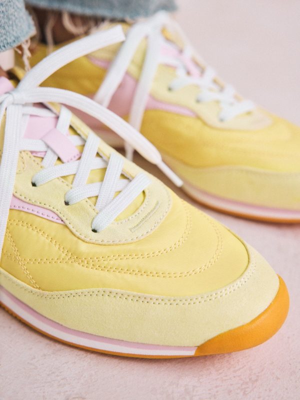 MUCHU8652 Yellow Panel Detail Lace-Up Trainers - Image 3