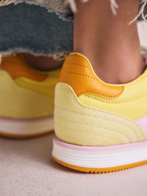 MUCHU8652 Yellow Panel Detail Lace-Up Trainers - Image 4