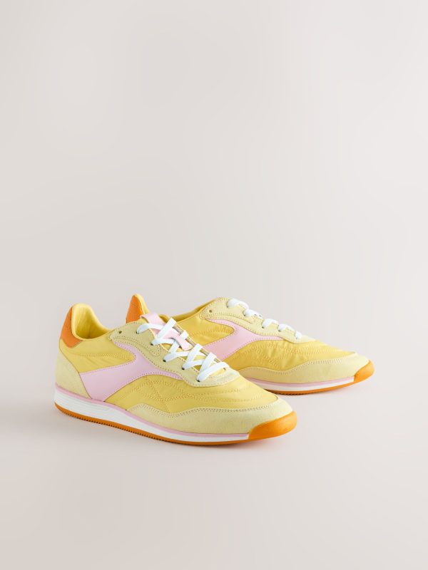 MUCHU8652 Yellow Panel Detail Lace-Up Trainers - Image 5