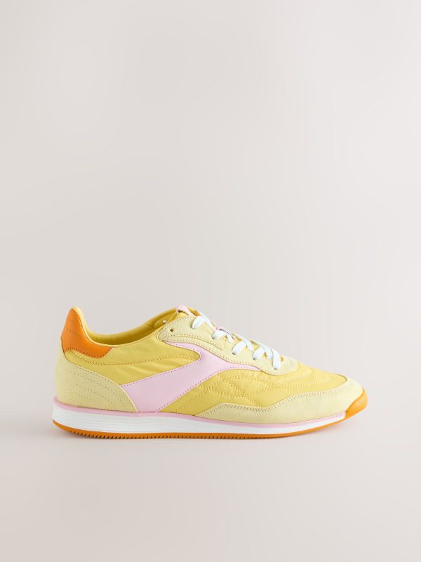 MUCHU8652 Yellow Panel Detail Lace-Up Trainers - Image 6