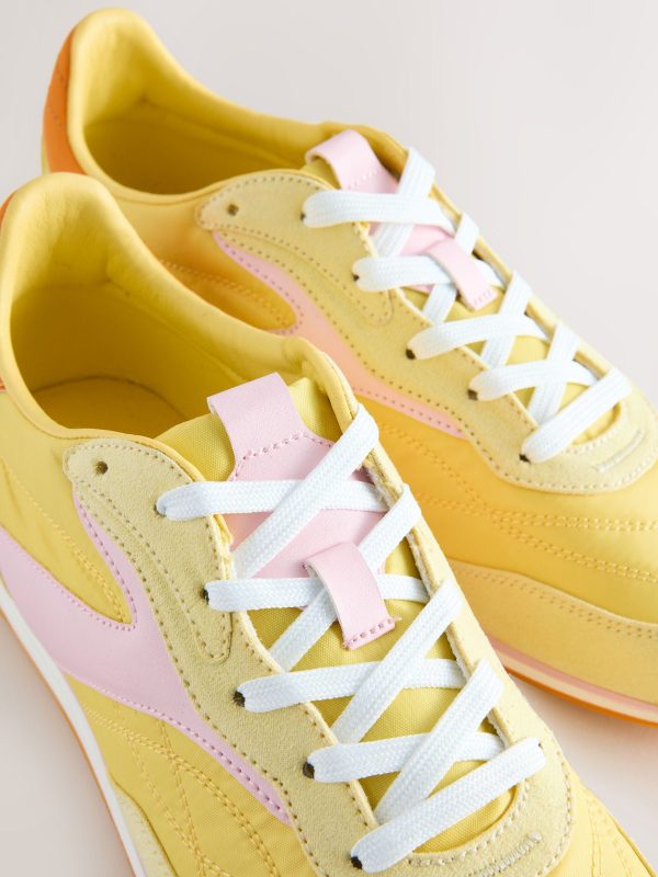 MUCHU8652 Yellow Panel Detail Lace-Up Trainers - Image 7