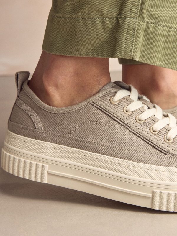 MUCHU8656 Taupe Canvas Chunky Baseball Lace Up Trainers - Image 2