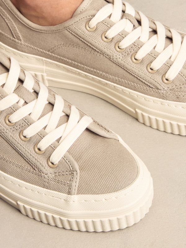 MUCHU8656 Taupe Canvas Chunky Baseball Lace Up Trainers - Image 3