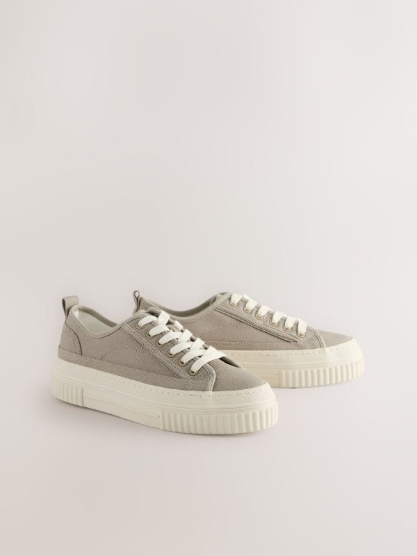 MUCHU8656 Taupe Canvas Chunky Baseball Lace Up Trainers - Image 5