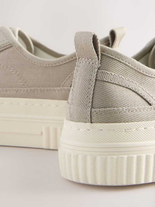 MUCHU8656 Taupe Canvas Chunky Baseball Lace Up Trainers - Image 6