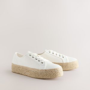 MUCHU8659 White Round Toe Flatform Chunky Lace Up Espadrilles