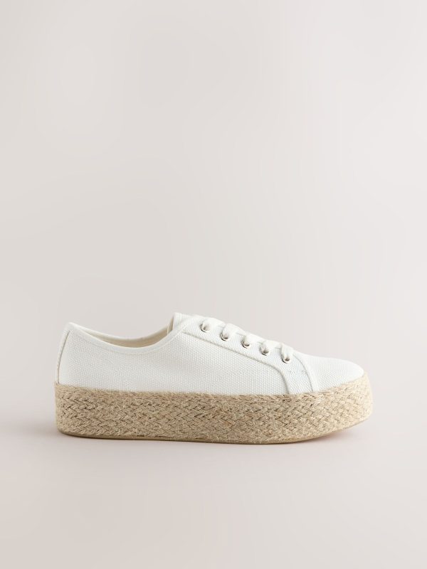 MUCHU8659 White Round Toe Flatform Chunky Lace Up Espadrilles - Image 2