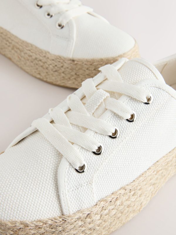 MUCHU8659 White Round Toe Flatform Chunky Lace Up Espadrilles - Image 3