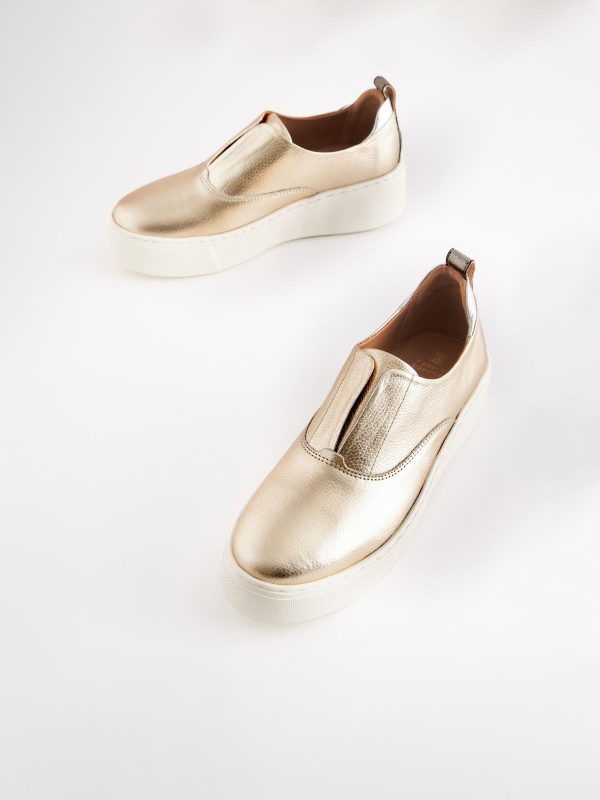 MUCHU8653 Gold Slip On Signature Leather Chunky Wedge Platform Trainers - Image 2
