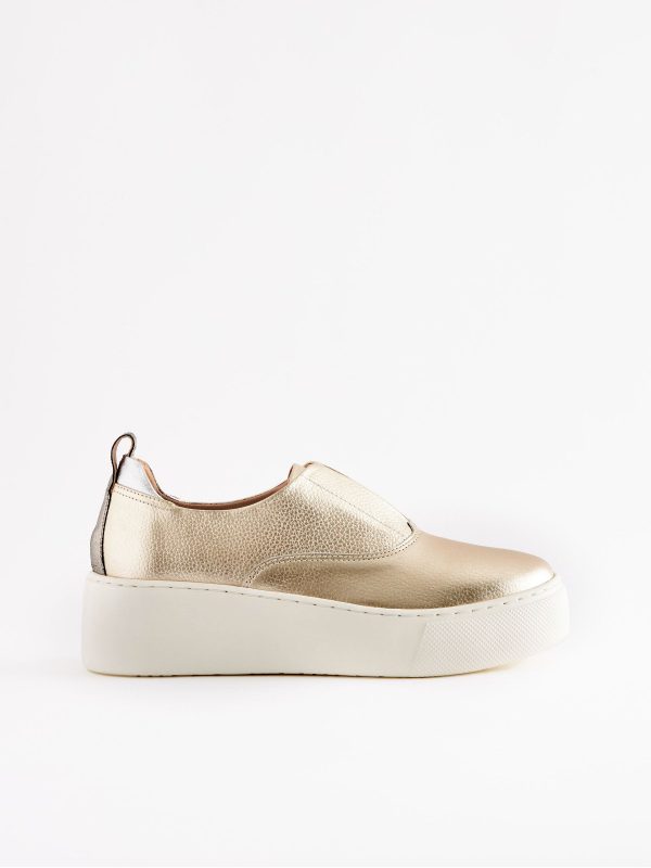 MUCHU8653 Gold Slip On Signature Leather Chunky Wedge Platform Trainers - Image 3