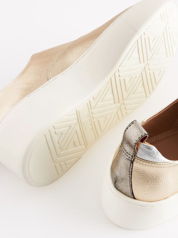 MUCHU8653 Gold Slip On Signature Leather Chunky Wedge Platform Trainers - Image 4