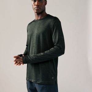 MUCHU8679 Khaki Green Active Mesh Long Sleeve Training Top