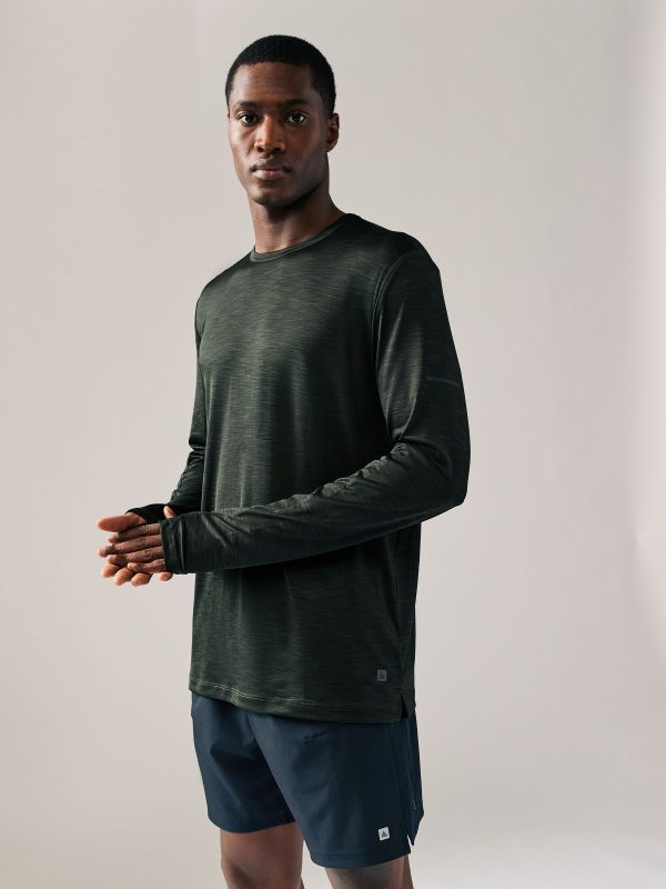 MUCHU8679 Khaki Green Active Mesh Long Sleeve Training Top