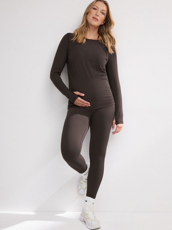 MUCHU8664 Chocolate Brown Maternity Sports Top - Image 2
