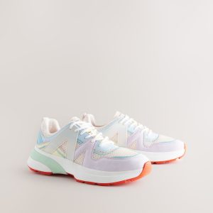 MUCHU8655 Multi Pastel Chunky Sole Mesh Detail Lace-Up Trainers