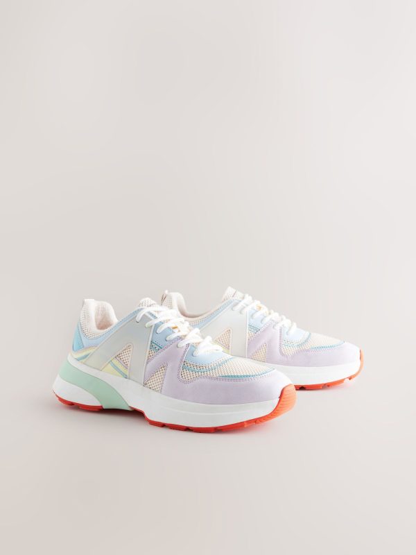 MUCHU8655 Multi Pastel Chunky Sole Mesh Detail Lace-Up Trainers