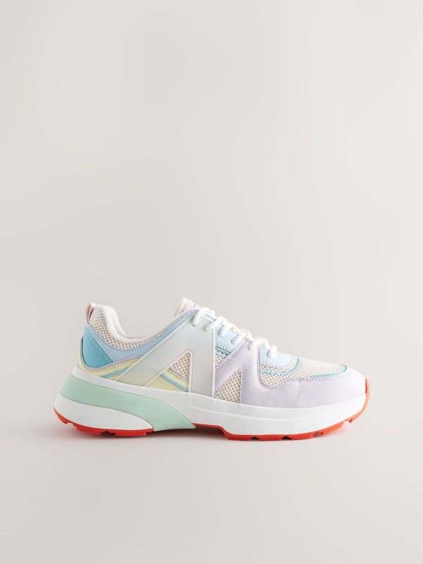 MUCHU8655 Multi Pastel Chunky Sole Mesh Detail Lace-Up Trainers - Image 2