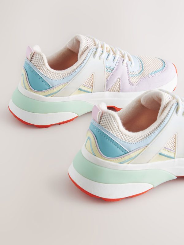 MUCHU8655 Multi Pastel Chunky Sole Mesh Detail Lace-Up Trainers - Image 3