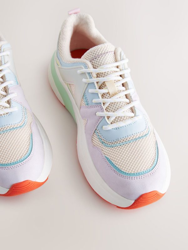 MUCHU8655 Multi Pastel Chunky Sole Mesh Detail Lace-Up Trainers - Image 4